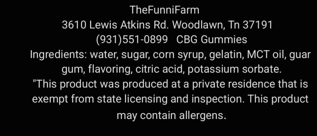 CBG gummies ingredients label on dark background